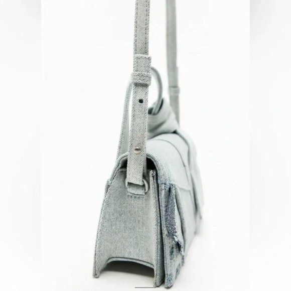 ZARA DENIM GRAY PATCHWORK DENIM MINI CITY BAG - Picture 7 of 9